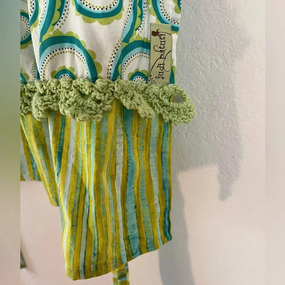 Handmade Apron Crochet details Handsewn Groovy Colors green and Gold 70s style - Picture 5 of 8